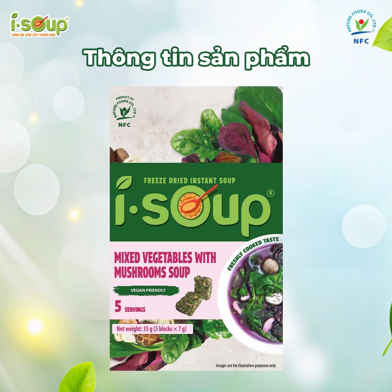  Isoup Viên Canh Rau Tập Tàng Nấm Rơm Ăn Liền Sấy Thăng Hoa – Túi (35g) 5 Viên 