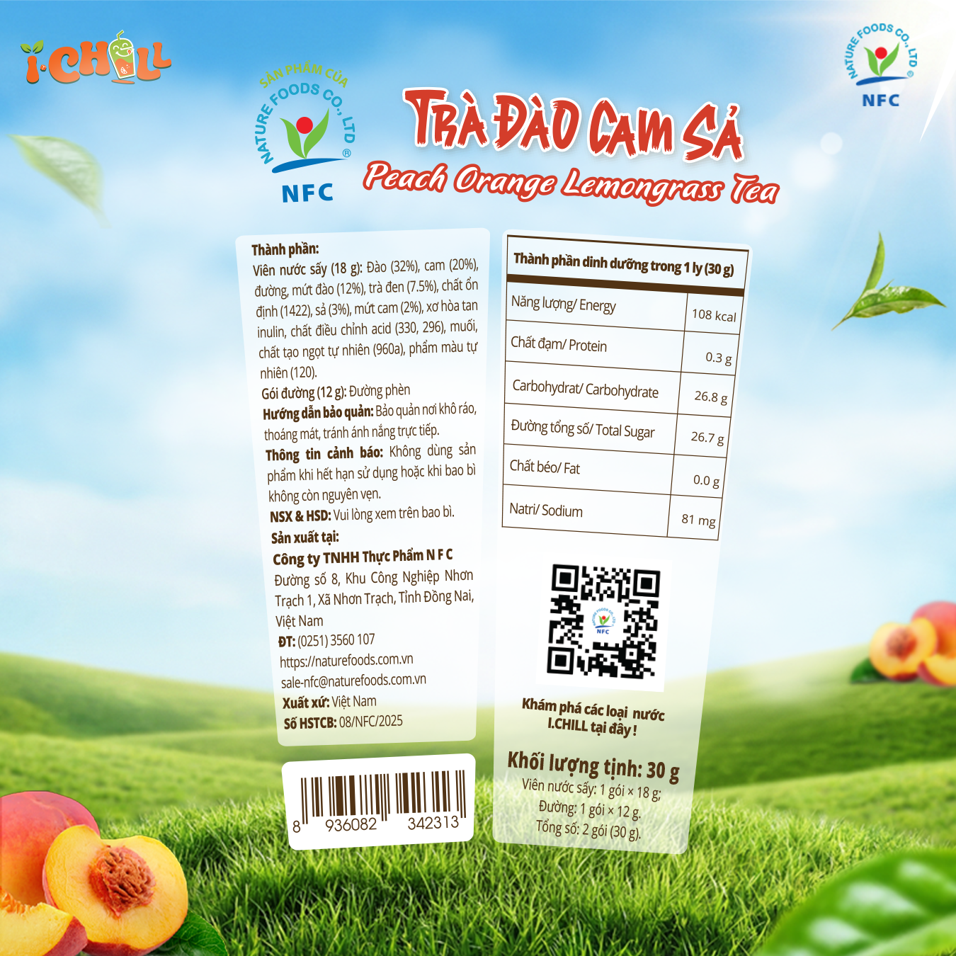  iChill Trà Đào Cam Sả Nước Thanh Nhiệt Sấy Thăng Hoa Từ Trái Cây Tự Nhiên 