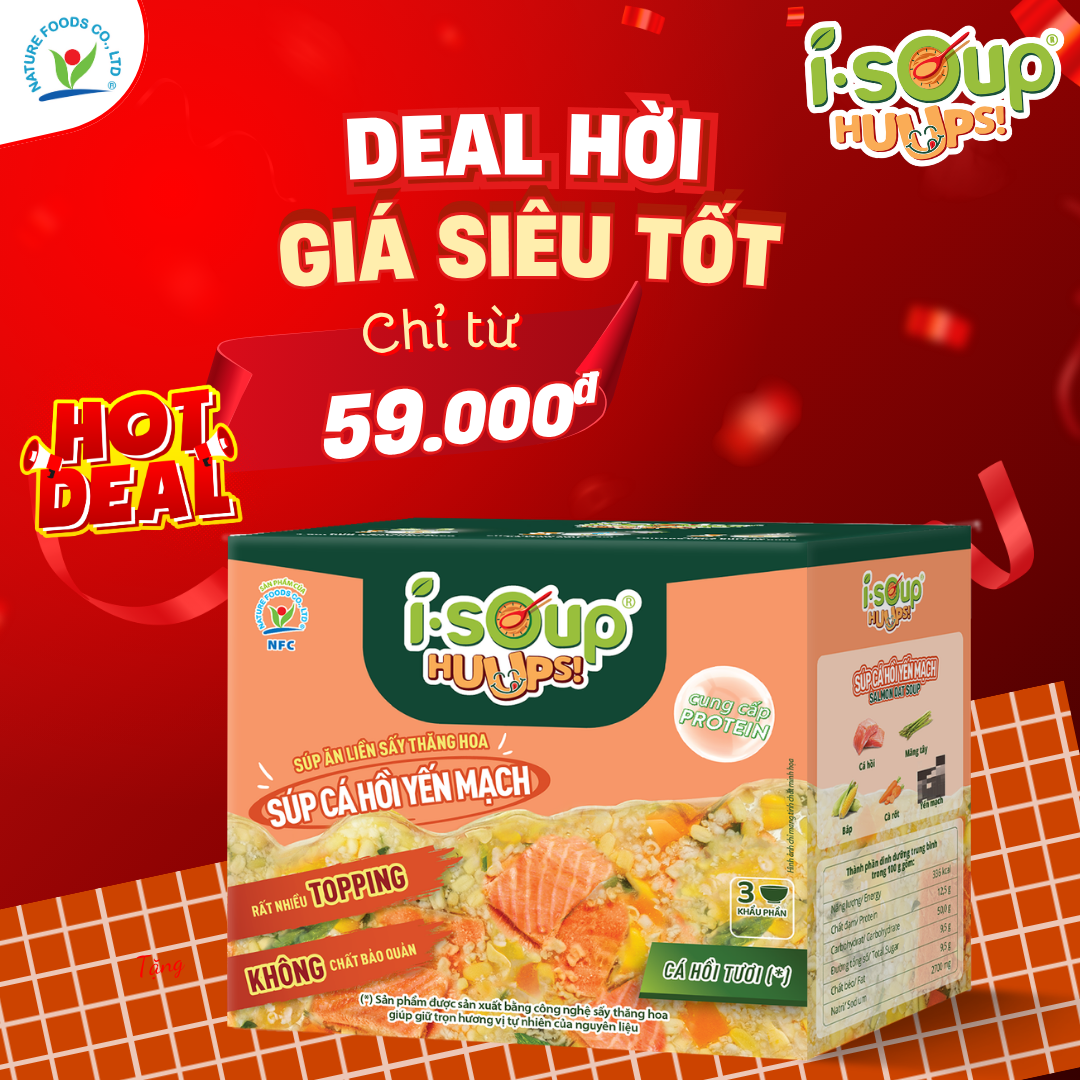Isoup Huups Súp Nấm Yến Mạch Ăn Liền Sấy Thăng Hoa - Hộp x 3 Viên X 3 Gói Yến…