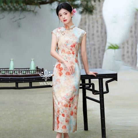 Sườn Xám Dài Anh Đào 