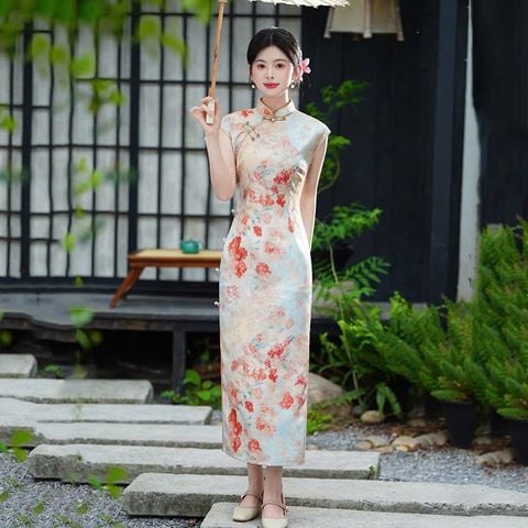  Sườn xám dài Anh Đào 