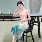  Sườn xám lửng Lam Vân 