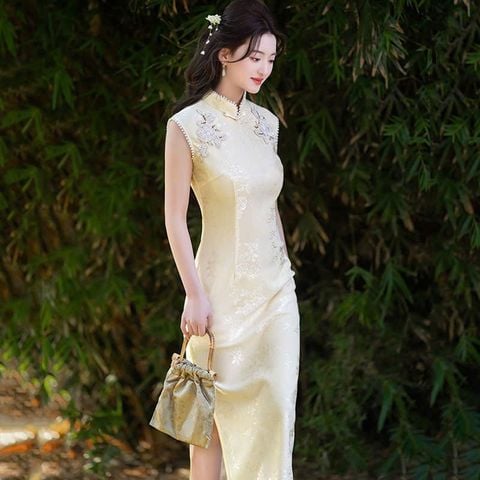  Sườn Xám Dài Vân Chi 