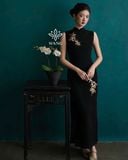  SƯỜN XÁM DÀI ĐEN THÊU HOA 