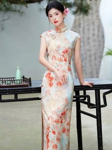  Sườn Xám Dài Anh Đào 