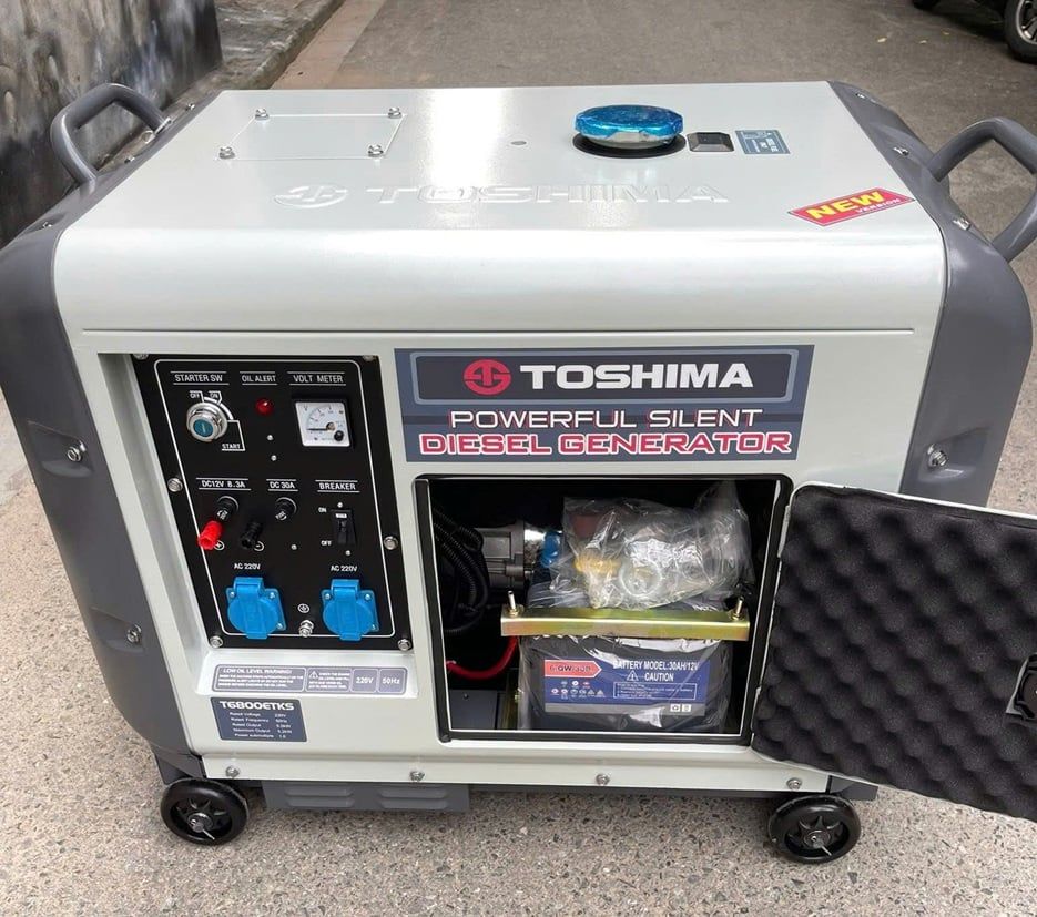  Máy phát điện chạy dầu 5KW TOSHIMA T68E, Máy Phát Điện Có Đề 5kW, Máy Phát Chạy Dầu Có Đề 5kw, Máy Phát Điện Cách Âm 5kw, Máy Phát Gia Đình chạy dầu 