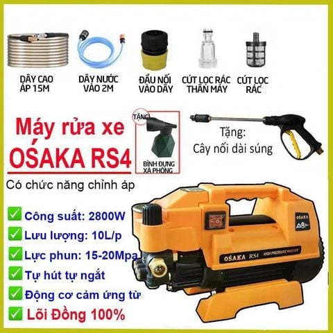 Máy Xịt Rửa Xe OSAKA RS4 2800W, Máy xịt rửa 2800W, Máy rửa xe gia đình 2800W, Máy rửa xịt sân Osaka