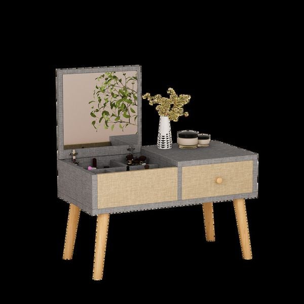 Bàn Trang Điểm GAPI Ngồi Bệt Gỗ MDF Màu Trắng-Vân Gỗ - GP143