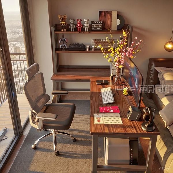 Bàn Học Thông Minh Chữ L Đen Gỗ Óc Chó Hiện Đại GAPI - GM126