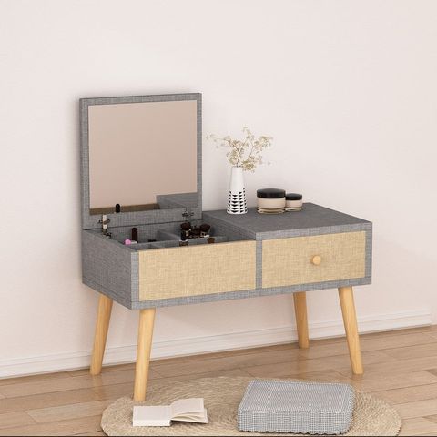 Bàn Trang Điểm GAPI Ngồi Bệt Gỗ MDF Màu Trắng-Vân Gỗ - GP143