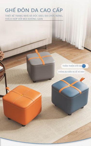 Ghế Đôn Sofa nhỏ gọn bọc da hiện đại, sang trọng GAPI - GC16