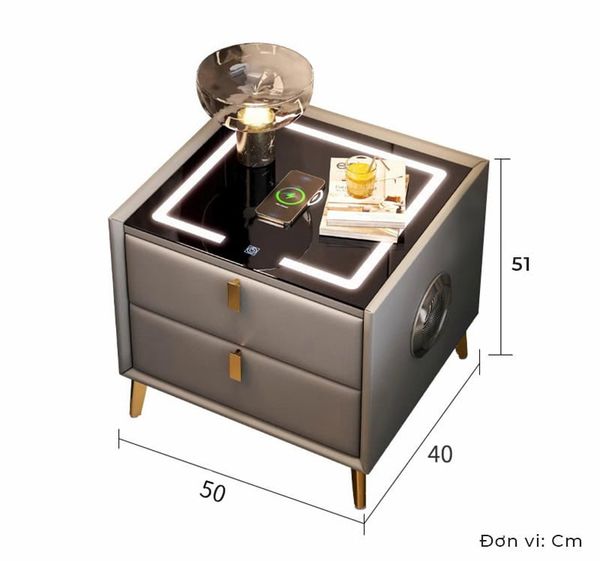 Tab đầu giường bọc da thông minh tích hợp đèn LED, sạc hiện đại - GA36