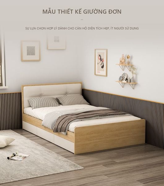 Giường Ngủ, Giường Đơn, Giường Bệt Gỗ MDF Có Ngăn Kéo Để Đồ Tiện Lợi, Hiện Đại GAPI - GP239