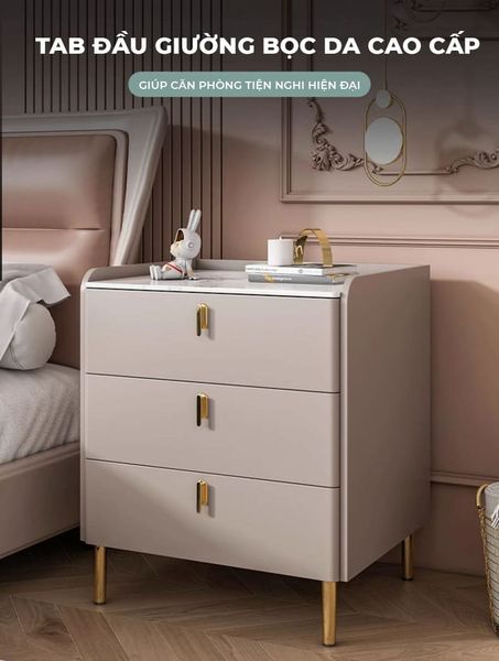 Tủ đầu giường bọc da thiết kế hiện đại, 3 ngăn kéo tiện lợi - GP335