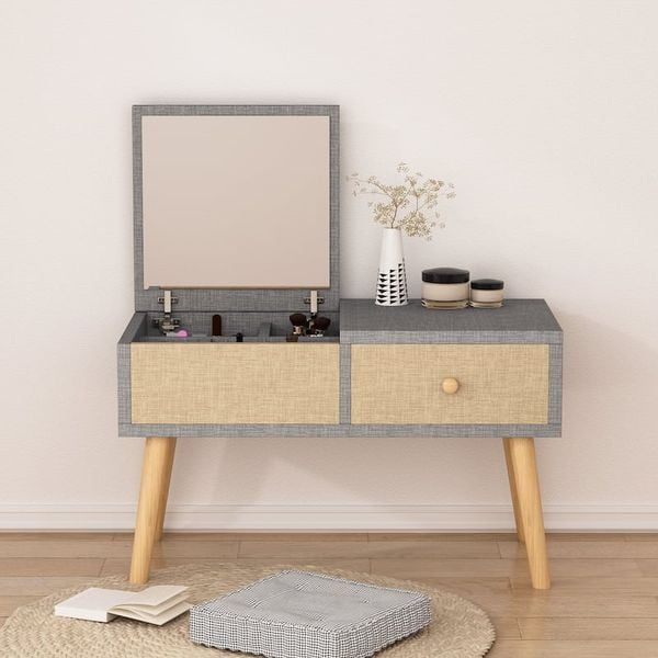 Bàn Trang Điểm GAPI Ngồi Bệt Gỗ MDF Màu Trắng-Vân Gỗ - GP143