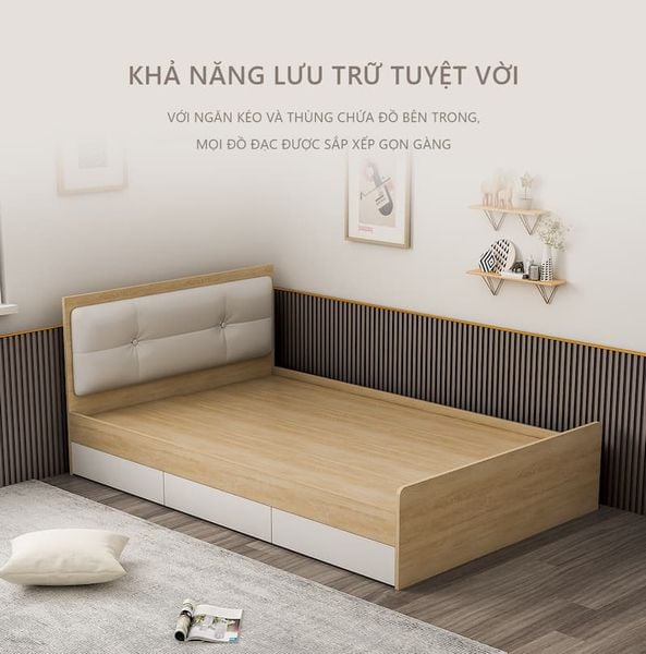 Giường Ngủ, Giường Đơn, Giường Bệt Gỗ MDF Có Ngăn Kéo Để Đồ Tiện Lợi, Hiện Đại GAPI - GP239