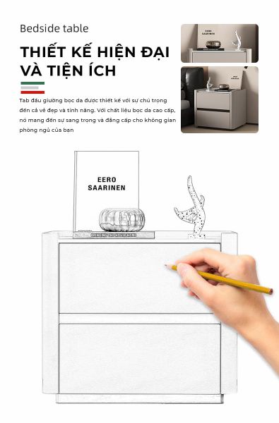 Tab đầu giường bọc da cao cấp 2 ngăn kéo tiện dụng - GM153