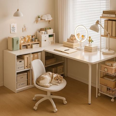 Bàn Làm Việc GAPI Chân Sắt Tròn Màu Trắng - Vân Gỗ - GM62