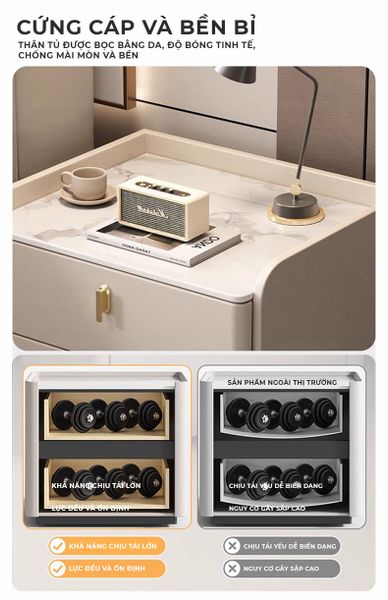 Tủ đầu giường bọc da thiết kế hiện đại, 3 ngăn kéo tiện lợi - GP335