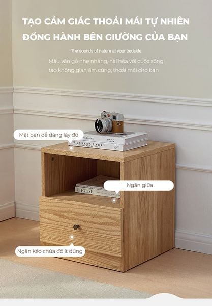Tủ đầu giường gỗ công nghiệp 1 ngăn kéo và 1 hộc mở tiện lợi - GP343