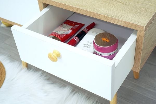 Bàn Trang Điểm GAPI Ngồi Bệt Gỗ MDF Màu Trắng-Vân Gỗ - GP143