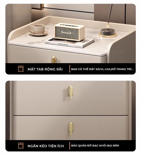 Tủ đầu giường bọc da thiết kế hiện đại, 3 ngăn kéo tiện lợi - GP335