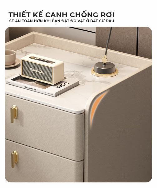 Tủ đầu giường bọc da thiết kế hiện đại, 3 ngăn kéo tiện lợi - GP335