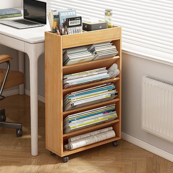 Kệ Sách Ngăn Chéo GAPI Có Bánh Xe Màu Gỗ - GP189