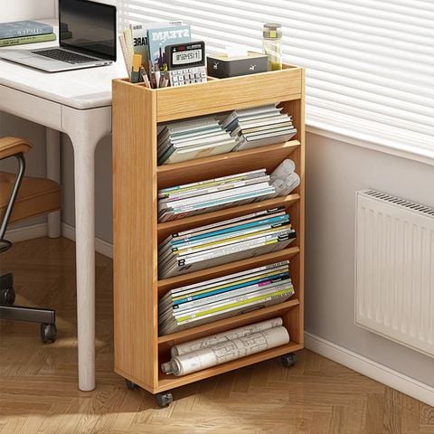 Kệ Sách Ngăn Chéo GAPI Có Bánh Xe Màu Gỗ - GP189