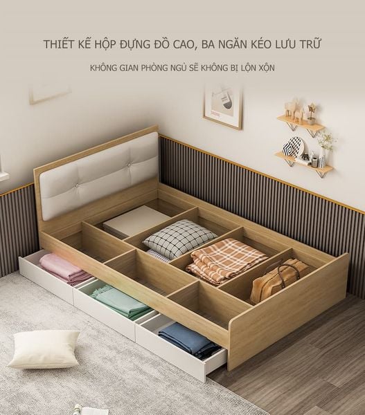 Giường Ngủ, Giường Đơn, Giường Bệt Gỗ MDF Có Ngăn Kéo Để Đồ Tiện Lợi, Hiện Đại GAPI - GP239