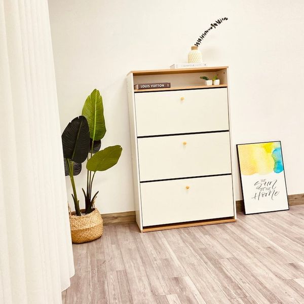 Tủ Giày Thông Minh GAPI Mutil 3 Tầng Màu Trắng Phối Gỗ - GP112