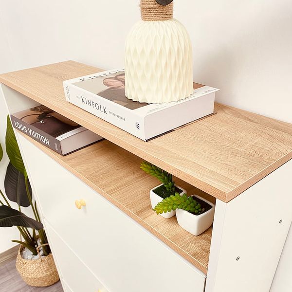 Tủ Giày Thông Minh GAPI Mutil 3 Tầng Màu Trắng Phối Gỗ - GP112