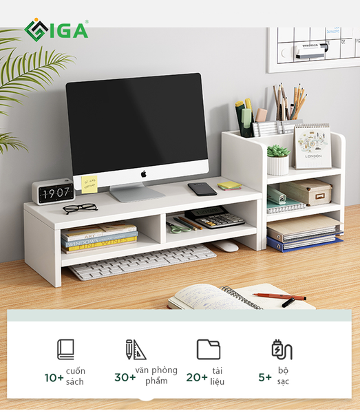 Kệ Máy Tính Để Bàn GAPI Gỗ MDF Màu Trắng GAPI - GP184