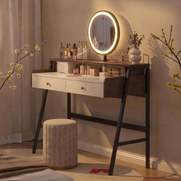 Bàn Trang Điểm Kèm Gương Led Phong Cách Hiện Đại Gỗ MDF Cao Cấp GAPI - GM175