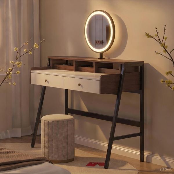 Bàn Trang Điểm Kèm Gương Led Phong Cách Hiện Đại Gỗ MDF Cao Cấp GAPI - GM175