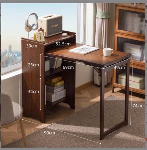 Bàn làm việc gấp gọn chân đen mặt óc chó GM230