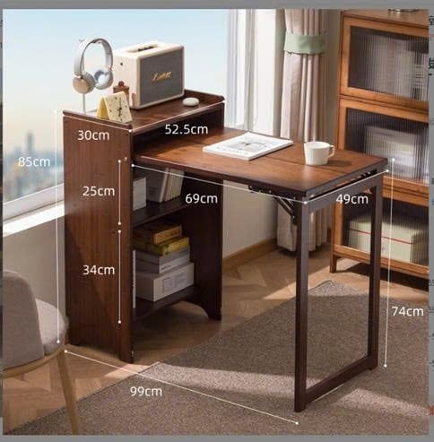 Bàn làm việc gấp gọn chân đen mặt óc chó GM230