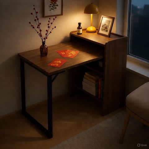 Bàn làm việc gấp gọn chân đen mặt óc chó GM230