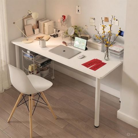 Bàn Làm Việc GAPI Chân Sắt Tròn Màu Trắng - Vân Gỗ - GM62