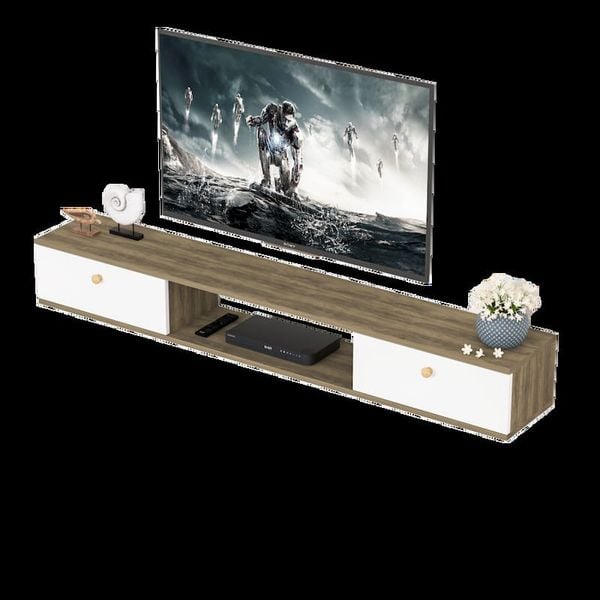 Kệ Tivi Treo Tường GAPI 2 Ngăn Tủ Màu Gỗ Phối Trắng - GP188