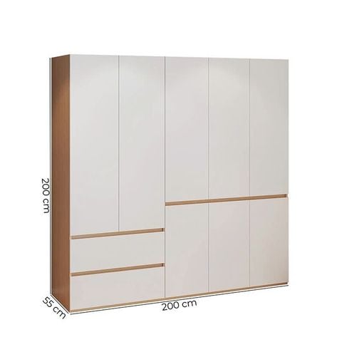 Tủ Quần Áo Gỗ  5 Cánh Màu Gỗ Cánh Trắng -  GP341.31