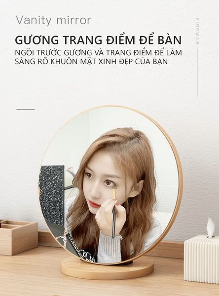 Gương Trang Điểm Tròn Để Bàn Gỗ MDF Nhỏ Gọn, Hiện Đại GAPI - GP278