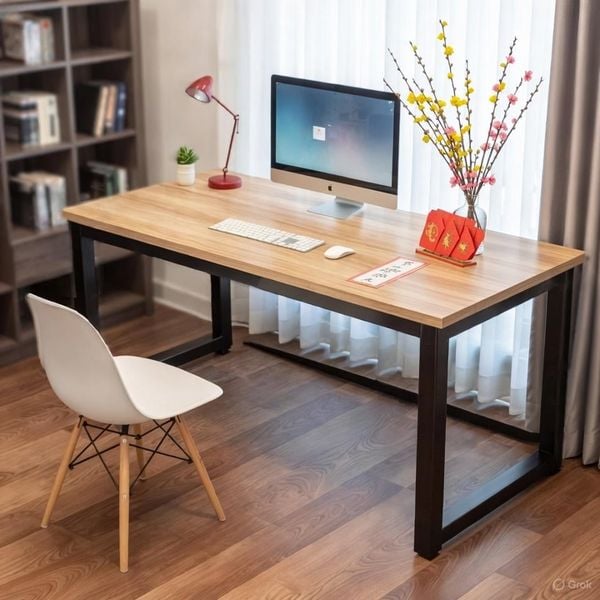 Bàn Gaming Chân Sắt Cao Cấp Mặt Gỗ Óc Chó - GM166