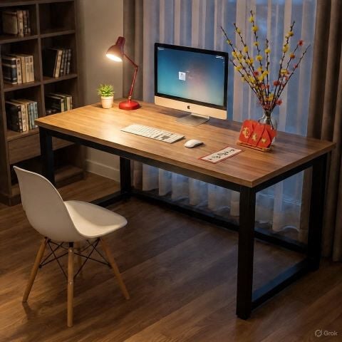 Bàn Gaming Chân Sắt Cao Cấp Mặt Gỗ Óc Chó - GM166