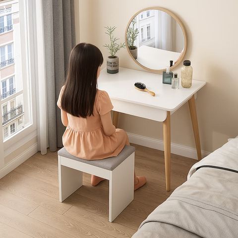 Combo Bàn Trang Điểm GP201.01 Trắng và Ghế GP138.01 Trắng