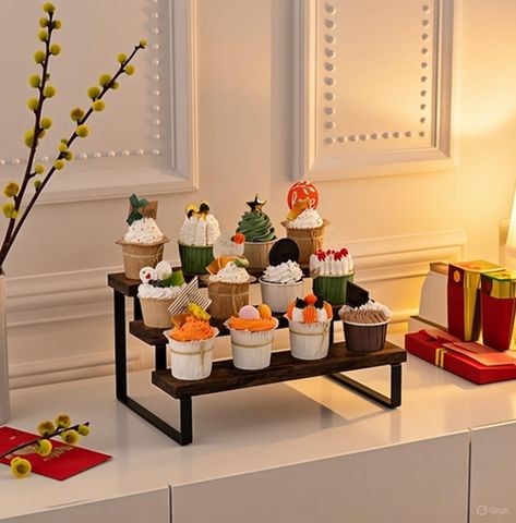 Kệ décor mô hình màu gỗ cháy khung - GM214