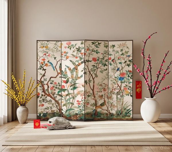 Bộ Bình Phong In Họa Tiết 4 Tấm Vải Canvas- GP392 - GAPI VIỆT NAM