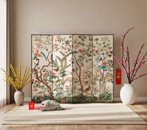 Bộ Bình Phong In Họa Tiết 4 Tấm Vải Canvas- GP392 - GAPI VIỆT NAM