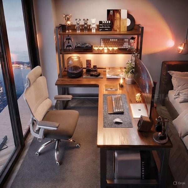 Bàn Học Thông Minh Chữ L Đen Gỗ Óc Chó Hiện Đại GAPI - GM126