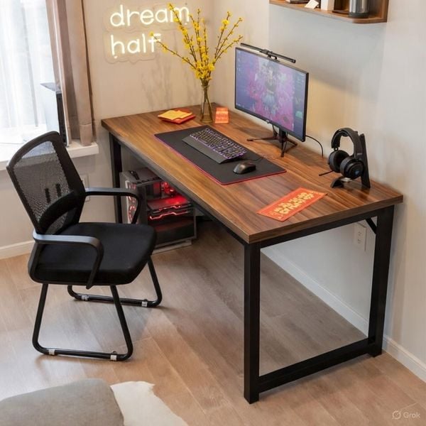 Bàn Gaming Chân Sắt Cao Cấp Mặt Gỗ Óc Chó - GM166